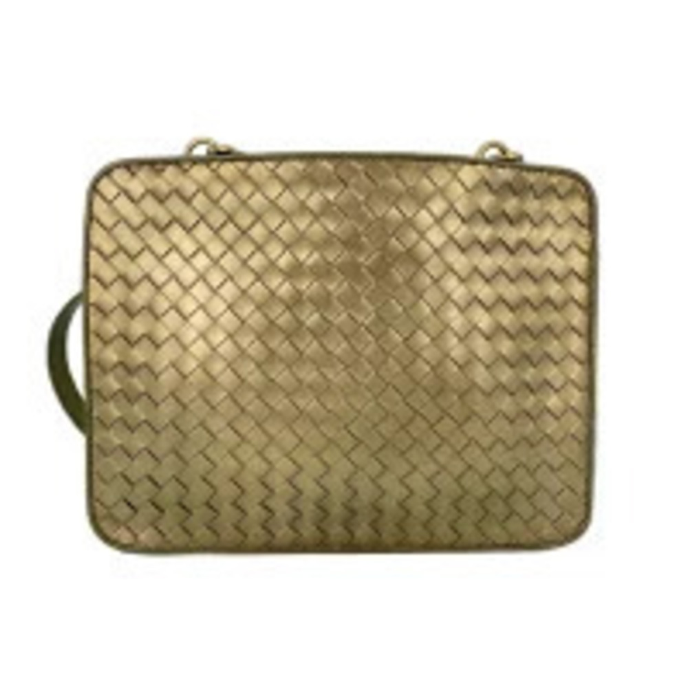 Bottega Veneta Leather Intrecciato Shoulder Bag Gold